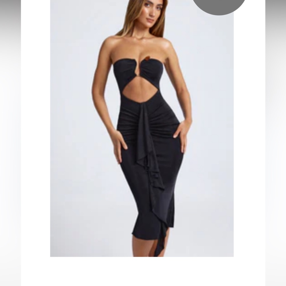 Black Cutout Tie-Front Midi Dress